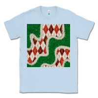 Dusty Blue christmas diamond plaid and green glitter seamless pattern Classic Tee - BundleAndBundleShop