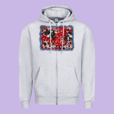 Bandana Cowhide Denim Background Zipper Hoodie Designed By Adodesignshop