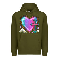 Army Green easter cross heart la Premium Hoodie - LillyAllenDesigns