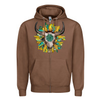 Chestnut boho bullskull with sunflower and gemstone Zipper Hoodie - Artiststas