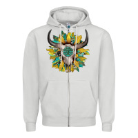 Dove Grey boho bullskull with sunflower and gemstone Zipper Hoodie - Artiststas