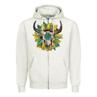 Oatmeal Heather boho bullskull with sunflower and gemstone Zipper Hoodie - Artiststas