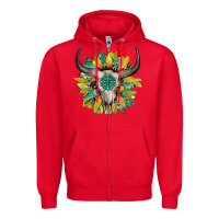 Red boho bullskull with sunflower and gemstone Zipper Hoodie - Artiststas