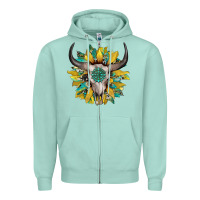 Seafoam boho bullskull with sunflower and gemstone Zipper Hoodie - Artiststas