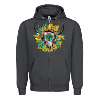 Smoke boho bullskull with sunflower and gemstone Zipper Hoodie - Artiststas