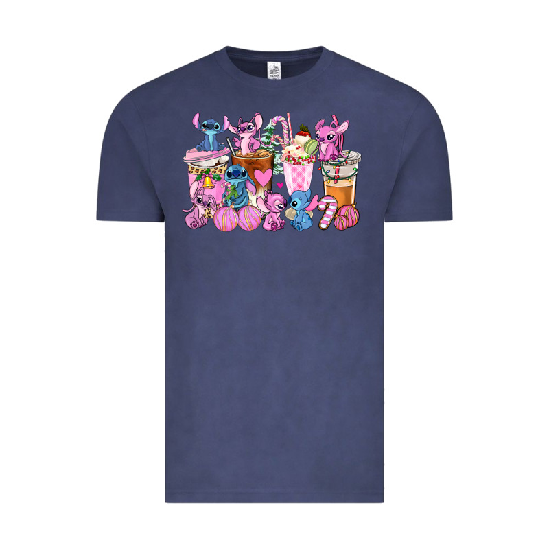 Stitch And Lilo Pink Christmas Coffee Cups Vintage Tee by AdoDesignShop | Teevron