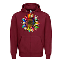 Burgundy tie dye sunflower with cowhide Zipper Hoodie - Artiststas
