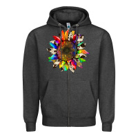 Charcoal Heather tie dye sunflower with cowhide Zipper Hoodie - Artiststas