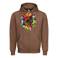 Chestnut tie dye sunflower with cowhide Zipper Hoodie - Artiststas