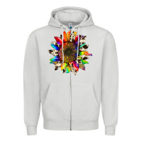 Dove Grey tie dye sunflower with cowhide Zipper Hoodie - Artiststas