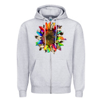 Heather Grey tie dye sunflower with cowhide Zipper Hoodie - Artiststas