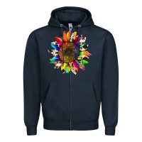 Navy tie dye sunflower with cowhide Zipper Hoodie - Artiststas