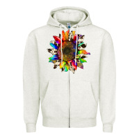 Oatmeal Heather tie dye sunflower with cowhide Zipper Hoodie - Artiststas