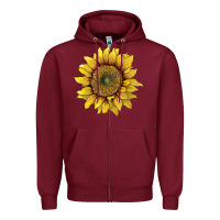 Burgundy sunflower Zipper Hoodie - Artiststas