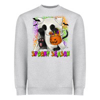 Heather Grey Spooky Season Ghost Cat Heavyweight Sweatshirt - texasbilliewilder