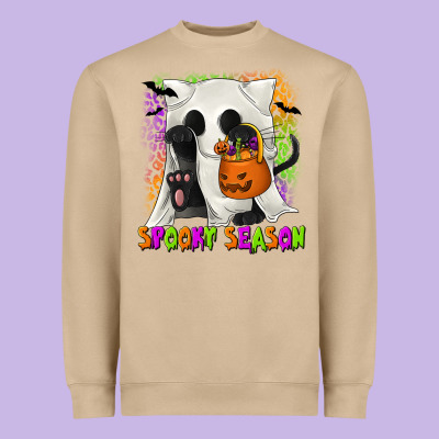 Spooky Season Ghost Cat Heavyweight Sweatshirt Designed By Texasbilliewilder