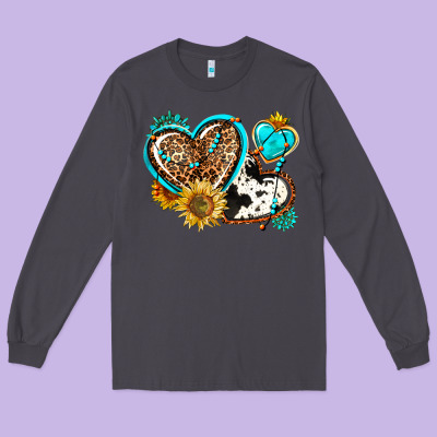 Western Leopard Pride  Hearts Long Sleeve Tee Designed By Adodesignshop