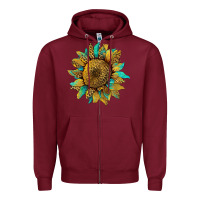 Burgundy sunflower with leopard and turquoise Zipper Hoodie - Artiststas