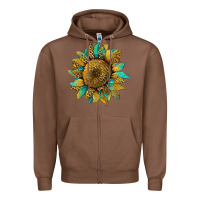 Chestnut sunflower with leopard and turquoise Zipper Hoodie - Artiststas