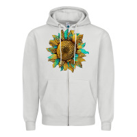 Dove Grey sunflower with leopard and turquoise Zipper Hoodie - Artiststas