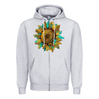 Heather Grey sunflower with leopard and turquoise Zipper Hoodie - Artiststas