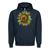 Navy sunflower with leopard and turquoise Zipper Hoodie - Artiststas