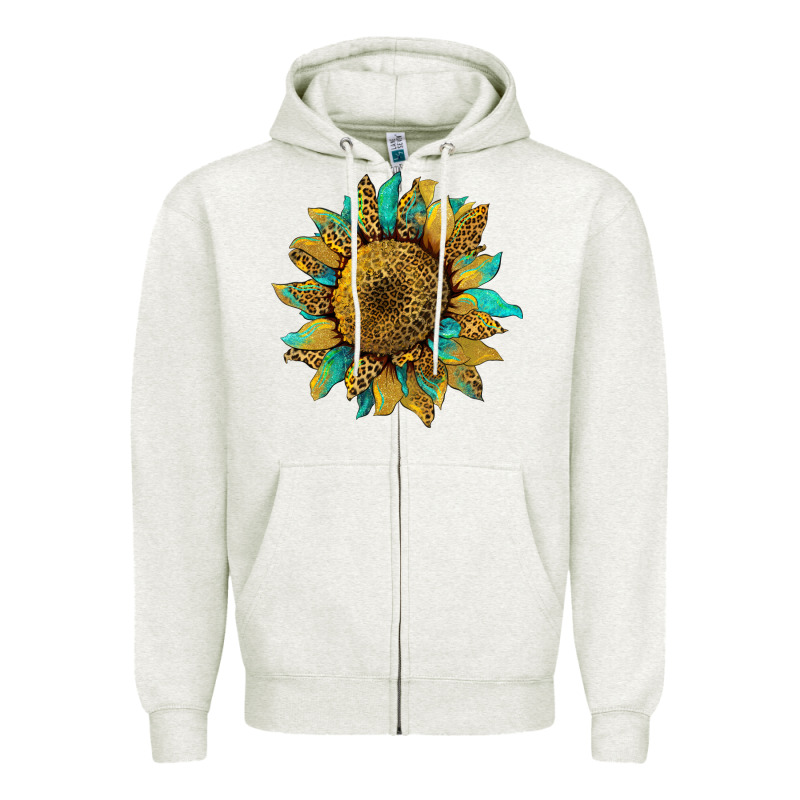 Sunflower With Leopard And Turquoise Zipper Hoodie by Artiststas | Teevron
