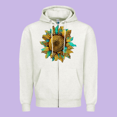 Sunflower With Leopard And Turquoise Zipper Hoodie Designed By Artiststas