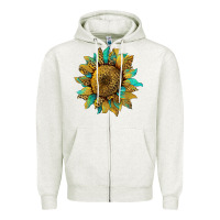 Oatmeal Heather sunflower with leopard and turquoise Zipper Hoodie - Artiststas