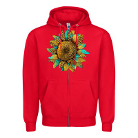 Red sunflower with leopard and turquoise Zipper Hoodie - Artiststas