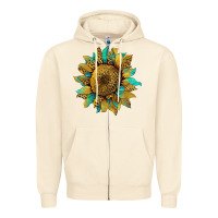 Sandshell sunflower with leopard and turquoise Zipper Hoodie - Artiststas