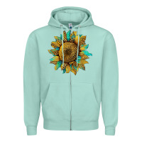 Seafoam sunflower with leopard and turquoise Zipper Hoodie - Artiststas