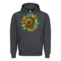 Smoke sunflower with leopard and turquoise Zipper Hoodie - Artiststas