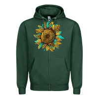 Sports Green sunflower with leopard and turquoise Zipper Hoodie - Artiststas