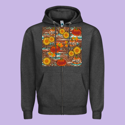 Pumpkin Plaid Sunflower Seamless Min Zipper Hoodie Designed By Adodesignshop