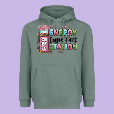 Energy Coffee Fuel Station Heavyweight Hoodie Designed By Maliassmallbusiness