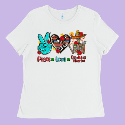 Peace Love Dia De Los Muertos Ladies Tee Designed By Adodesignshop