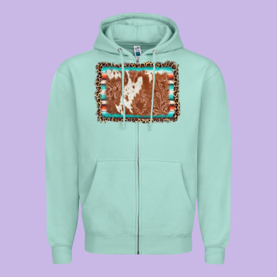 Leopard Serape Cowhide  Leather Background Zipper Hoodie Designed By Adodesignshop