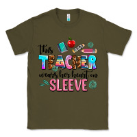 Army Green this teacher wears her heart on sleeve Classic Tee - AdoDesignShop