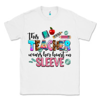 White this teacher wears her heart on sleeve Classic Tee - AdoDesignShop