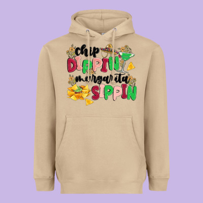 Chip Dippin' Margarita Sippin Heavyweight Hoodie Designed By Maliassmallbusiness