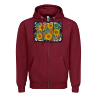 Burgundy leather sunflower background Zipper Hoodie - AdoDesignShop