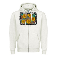 Oatmeal Heather leather sunflower background Zipper Hoodie - AdoDesignShop