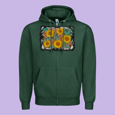 Leather Sunflower Background Zipper Hoodie Designed By Adodesignshop