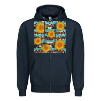 Navy sunflower western seamless Zipper Hoodie - AdoDesignShop