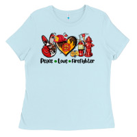 Baby Blue peace love firefighter Ladies Tee - AdoDesignShop