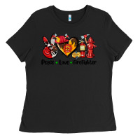 Black peace love firefighter Ladies Tee - AdoDesignShop