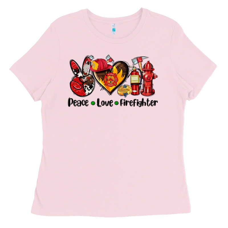 Peace Love Firefighter Ladies Tee by AdoDesignShop | Teevron