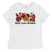 White peace love firefighter Ladies Tee - AdoDesignShop