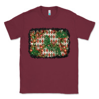 Burgundy christmas ornament and diamond plaid  background Classic Tee - BundleAndBundleShop